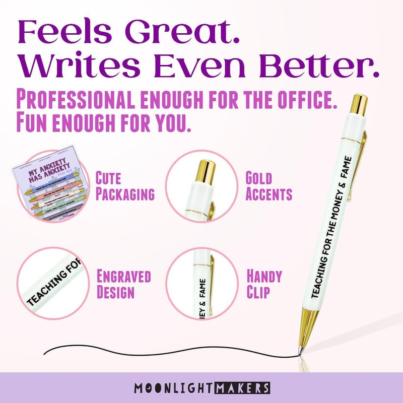 Moonlight Makers My Anxiety Has Anxiety Pen Set - 5 Pack of Funny Ballpoint Pens with Sarcastic Quotes - Image 4